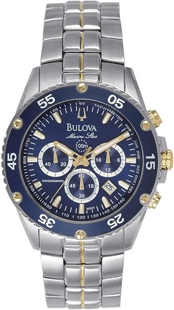 Bulova Men's Marine Star Two-Tone Stainless Steel Chronograph Quartz Watch, Blue Dial Style: 98H37