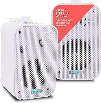 Pyle - Indoor / Outdoor Waterproof Speaker System - 5.25 Inch Pair of Weatherproof Wall/Ceiling Mounted Speakers with Heavy Duty Mesh Covers, 200 Watts RMS, Universal Mount - PDWR40W (White)