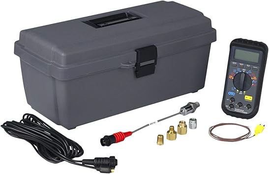 OTC 3492 Heavy-Duty Digital Pressure/Temperature Analyzer with Four Pressure Input Receptacles and Protective Boot - Includes Accessories and Storage Case