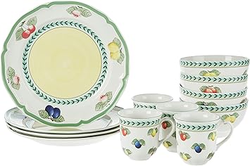 Villeroy & Boch French Garden 12-Piece Dinnerware Set, Service for 4, Plates, Bowls & Mugs, Premium Porcelain, Made in Germany, Dishwasher and Microwave Safe