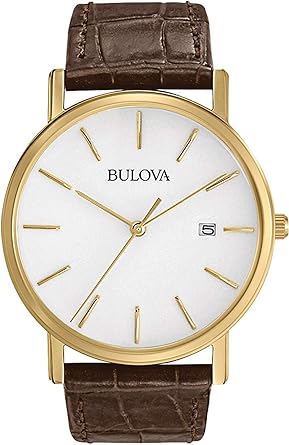 Bulova Men's Classic 3-Hand Calendar Date Quartz Leather Strap Watch, Buckle, 37mm
