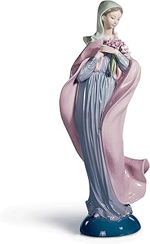 LLADRÓ Our Lady with Flowers Figurine. Porcelain Virgin Mary Figure.