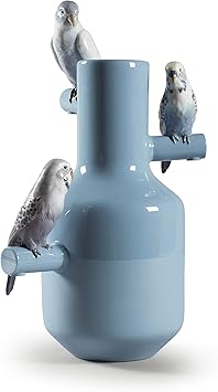 LLADRÓ Parrot Parade Vase. Blue. Porcelain Vase.