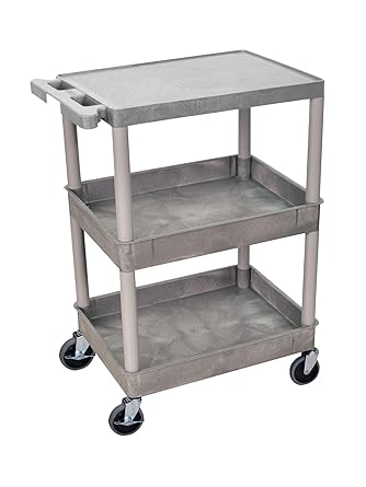 LUXOR STC211-G Flat Top and Tub Middle/Bottom Shelf Cart, Caster Wheels with Locking Brake, 100 lbs. per Shelf, 24"W x 18"D x 36.5"H