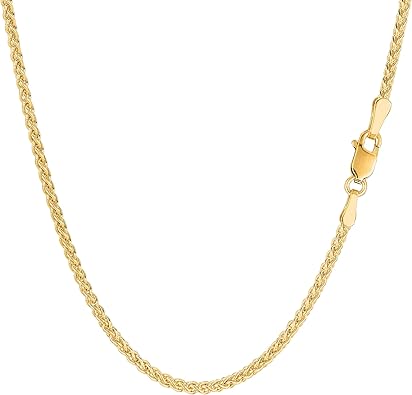 Jewelry Affairs 14k Yellow Gold Round Wheat Chain Necklace, 2.1mm
