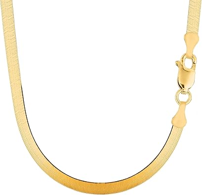 Jewelry Affairs 14k Yellow Solid Gold Imperial Herringbone Chain Necklace, 4.7mm
