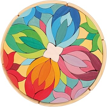 Grimm's Lara Mandala - Giant Wooden Creative Puzzle of 72 Chunky Blocks with Storage Tray (15½-inch Diameter)