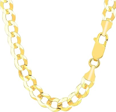 Jewelry Affairs 14k Yellow Real Solid Gold Comfort Curb Chain Bracelet, 8.2mm, 8.5"
