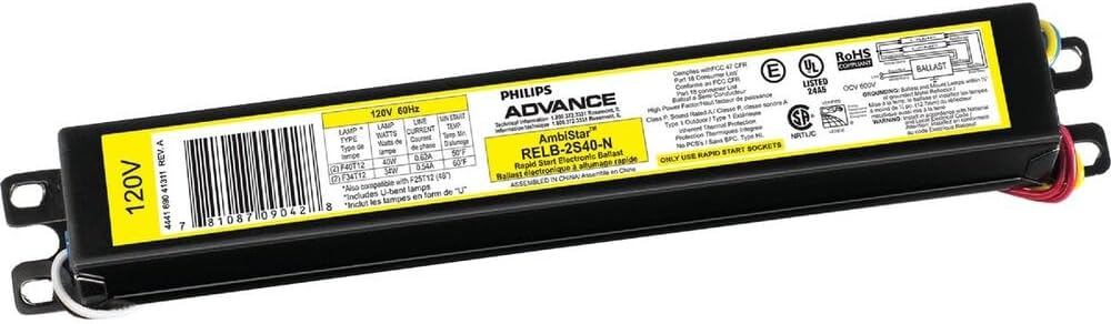 Philips Advance RELB-2S40-N Electronic Ballast, T12 Lamps, 120V Lighting, 1 Count (Pack of 1), Black