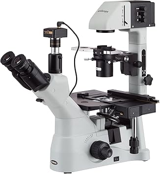 AmScope IN480TC-3M Digital Long Working-Distance Inverted Trinocular Microscope, 40x-1500x, WH10x Plan and WH25x Super-Widefield Eyepieces, Brightfield and Phase-Contrast Objectives, 30W Halogen Illum