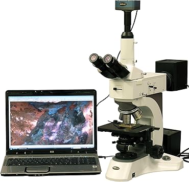 AmScope ME520TA-M Digital Episcopic and Diascopic Trinocular Metallurgical Microscope, 50X-1500X Magnification, EW10x and EW15x Extreme Widefield Eyepieces, Infinity Plan Long Working Distance Objecti