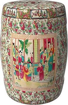 Red Lantern 18" Rose Medallion Porcelain Garden Stool