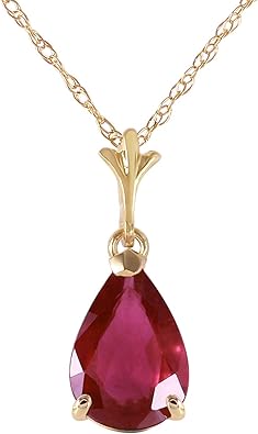 Galaxy Gold 14K Solid Gold 1.75 Carat Lab-Created Ruby Pear Drop Pendant Necklace for Women - Yellow Gold Fine Jewelry