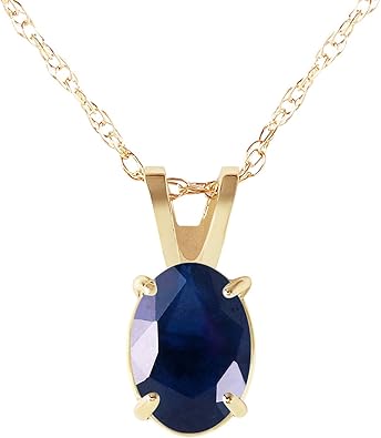 Galaxy Gold 14K Solid Gold Natural Sapphire Oval Pendant Necklace for Women - Yellow Gold Fine Jewelry