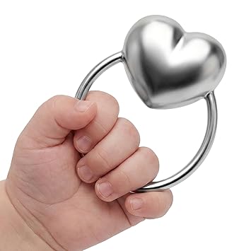 Heart Baby Teether Rattle Ring for Boy and Girl, 925 Sterling Silver, Newborn Gifts for Babies 0-12 Months, Non-Tarnishing, Beautiful Box Packaging, Custom Engraving Available