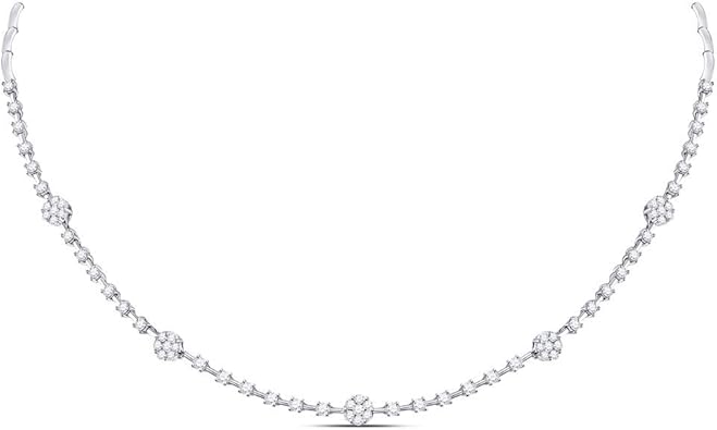Dazzlingrock Collection 14K White Gold Womens Round Diamond Cluster Luxury Necklace 1-7/8 Ctw