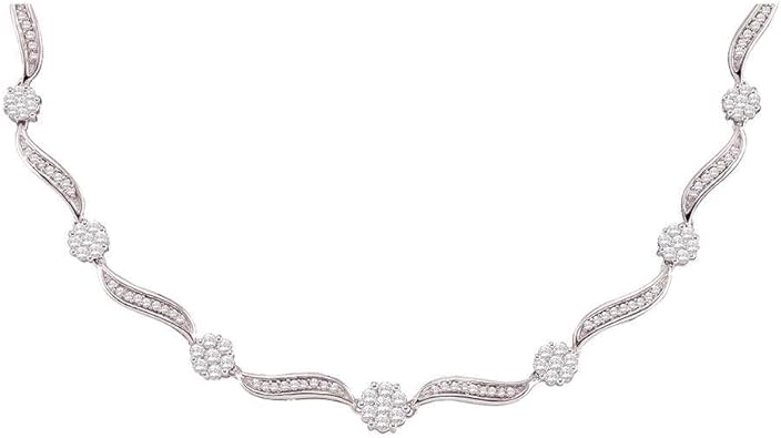 Dazzlingrock Collection 14K White Gold Womens Round Diamond Flower Cluster Luxury Necklace 2-1/2 Ctw