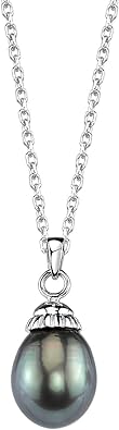 The Pearl Source 14K Gold 10-11mm Drop-Shape Black Tahitian South Sea Cultured Pearl Devon Pendant Necklace for Women