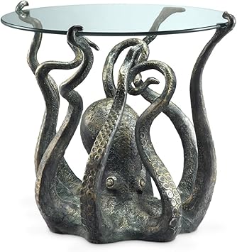 SPI Incredible Cast Aluminum Octopus Glass Top End Table