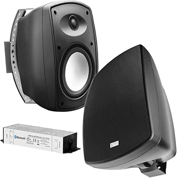 OSD Audio 6.5 Inch Outdoor Bluetooth Speakers, 2 Way Patio Wall Mount Speaker Pair, IP54 Weather Resistant Deck Pool Backyard Sound System, Black