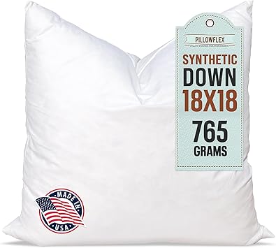Pillowflex Synthetic Down Pillow Insert - 18x18 Down Alternative, Ultra Soft Throw Pillow, Couch Sham, Bed Sleeping Accent Pillow - 1 Decorative Accent Form