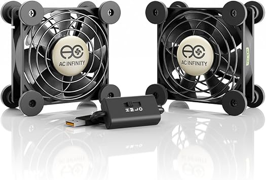 AC Infinity MULTIFAN S5, Quiet Dual 80mm USB Fan, UL-Certified for Receiver DVR PlayStation Xbox Computer Cabinet Cooling