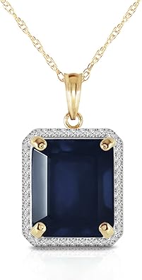 Galaxy Gold GG 14K Solid Gold, Natural Sapphire and Diamond Pendant Necklace for Women - 14-24 Inch Available, Fine Jewelry for Women