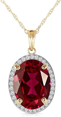 Galaxy Gold GG 14K Solid Yellow Gold Natural Ruby and Diamond Oval Pendant Necklace for Women, 7.93 Carat, July Birthstone, Symbol of Love & Vitality