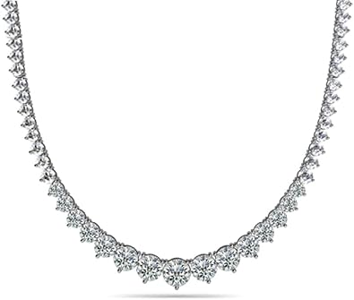 8.00 Ct Ladies Graduated Round Cut Diamond Necklace in 14 Kt White Gold