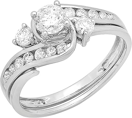 Dazzlingrock Collection 1.30 Ctw Round White Natural Diamond Swirl Engagement Ring Set for Women in 18K Real Solid Gold