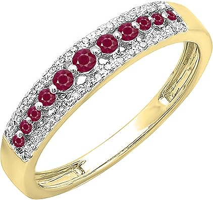 Dazzlingrock Collection Natural Round Gemstone or Diamond & White Diamond Triple Row Anniversary Ring for Women in Solid Gold