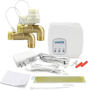 FloodStop Washing Machine Leak Detector Kit with Automatic Water Shut-Off and Visual/Audible Alarms, 3/4" 90deg, Hot & Cold Valves