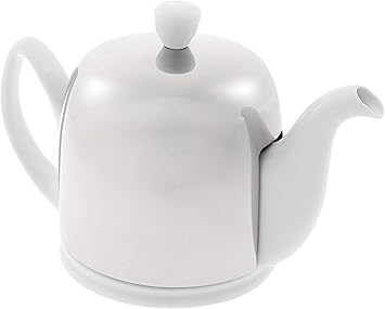 Degrenne Salam Luxury French Tea Pot - Porcelain Teapot with Stainless Steel Cover, Ceramic Tea Kettle for Loose Tea, Removable Infuser, 4 Cup Capacity, 24oz - White