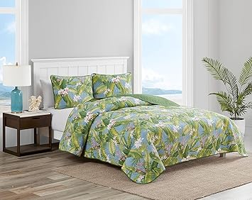 Tommy Bahama Quilt Set Reversible Cotton Bedding with Matching Shams, Lightweight Home Decor for All Seasons, Sky