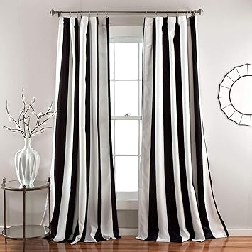 Lush Decor Wilbur Light Filtering Striped Window Curtains Set, 84 in L Panel Pair, Black, C32978P15-000