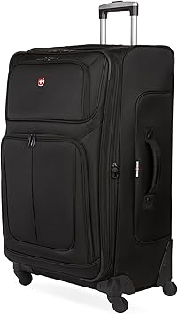SWISSGEAR Sion Softside Expandable Spinner Luggage Durable Lightweight Travel Suitcase, Black, Checked-Large