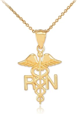 American Heroes Polished 14k Yellow Gold Caduceus RN Charm Registered Nurse Pendant Necklace