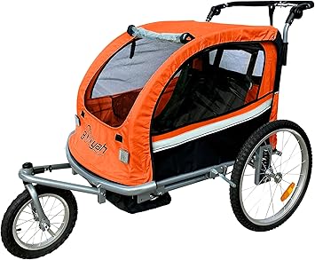 Booyah Strollers 3 in 1 Double Child Baby Bike Bicycle Trailer, Jogger, Stroller with Suspension| 88 lb Capacity | Helmet-Friendly Design, Ventilation, and Storage