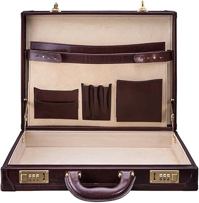 Maxwell Scott - Mens Luxury Leather Slim Square Briefcase Box Attaché Case with Luxury Suede Lining - The Scanno