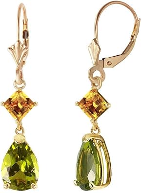 Galaxy Gold GG 14K Solid Rose Gold Natural Peridot and Citrine Leverback Earrings for Women - 4.50 Carat Gemstone, Fine Jewelry, Galaxy Gold GG