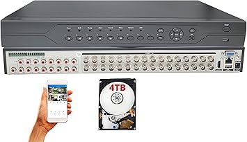 Evertech 32 Channel 32CH H.265 Hybrid DVR Recorder 4-in1 for HD TVI AHD CVI and Analog 1080P Home Business Security Surveillance Camera Systems + 4TB Hard Drive Memory for 24/7 Recording Remote Access