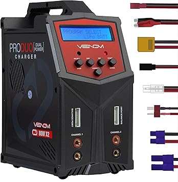 Venom Power Pro Duo LiPo Battery Charger - LCD Screen, Charging Leads - Balance Charger & Discharger for LiPo, LiHV, Li-Ion, Life, NiMH, NiCD, Pb Batteries - Power Supply for 1S- 6S, Drone & RC Cars