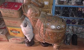 Natural Soapstone Elephant Idol 1 piece Lot 42" inch Standing Murti Handcrafted Beautiful Heavy Floral Design Luxury And Classic Home Living Room Decor House warming Gifting Purpose Elephant Statue