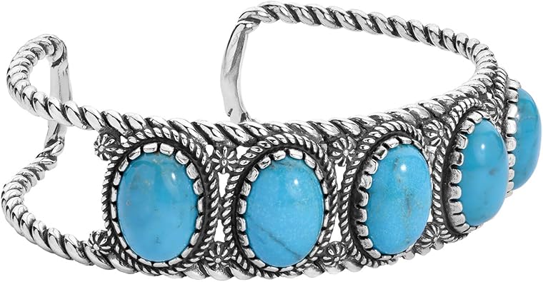 American West Jewelry Sterling Silver Women's Cuff Bracelet Choice of Gemstone Color 5-Stone Design Sizes S, M, or L