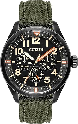 Citizen Men's Eco-Drive Weekender Garrison Field Watch, in Stainless Steel with Olive Green Nylon Strap, Black Dial (Model: BU2055-16E)