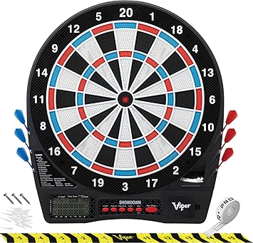 Viper Showdown Electronic Dartboard, 15.5 in Regulation Target, 32 Games, 590 Options, Battery Powered, 6 Darts Included, Black