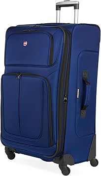 SWISSGEAR Sion Softside Expandable Spinner Luggage Durable Lightweight Travel Suitcase, Blue, Checked-Large