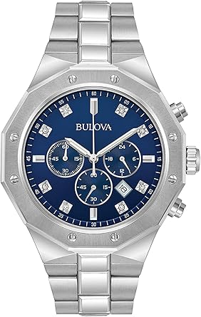 Bulova Men's Classic Diamond 6-Hand Chronograph Quartz Watch, Calendar Date, Luminous Markers, 100M Water Resistant, 44mm