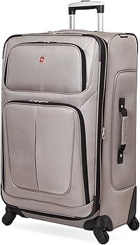 SWISSGEAR Sion Softside Expandable Spinner Luggage Durable Lightweight Travel Suitcase, Pewter, Checked-Large