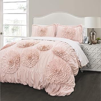 Lush Decor Serena Comforter Set, 3 Piece Set, Full/ Queen, Blush - Pink Bedding Set Queen - Cute Comforter Queen Size - Coquette Decor
